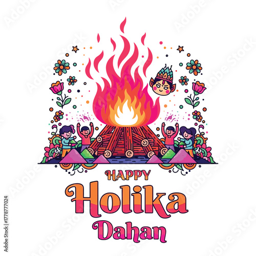 Joyful Holika Dahan Celebration with Bonfire and Festive People