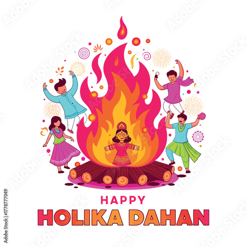 Joyful Holika Dahan Celebration with Bonfire and Festive People