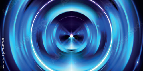 Radiant rings of blue energy converge in motion, creating a futuristic cosmic vortex of light