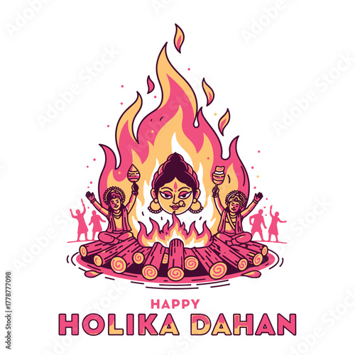Joyful Holika Dahan Celebration with Bonfire and Festive People
