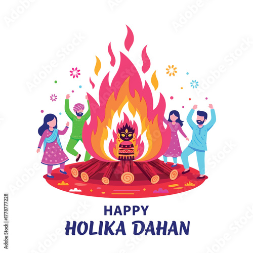 Joyful Holika Dahan Celebration with Bonfire and Festive People