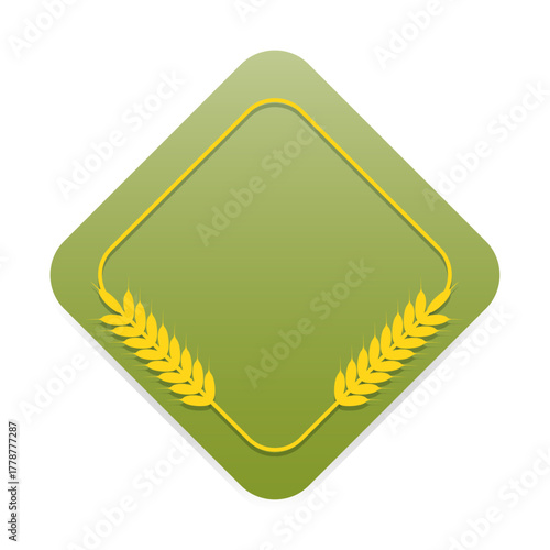 Organic agriculture emblem. Green wheat badge. Suitable for farms, harvests, bakeries, organic grains, food. Vector illustration, isolated on white.