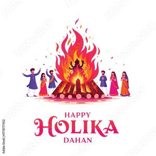 Joyful Holika Dahan Celebration with Bonfire and Festive People