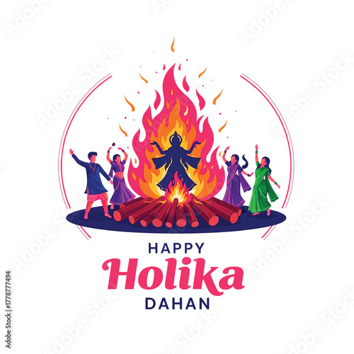 Joyful Holika Dahan Celebration with Bonfire and Festive People