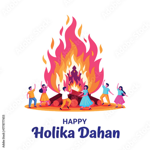 Joyful Holika Dahan Celebration with Bonfire and Festive People
