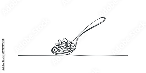 Hand drawn single line art of spoon with food