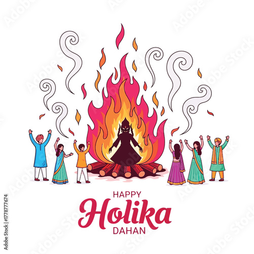 Joyful Holika Dahan Celebration with Bonfire and Festive People