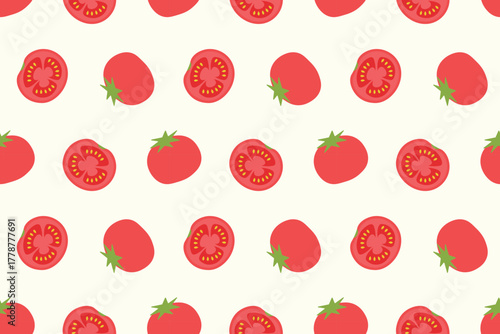 Cute tomato fruit pattern with hand-drawn style on cream background seamless repeat pattern