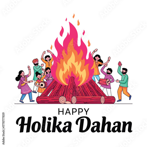 Joyful Holika Dahan Celebration with Bonfire and Festive People
