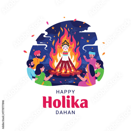 Joyful Holika Dahan Celebration with Bonfire and Festive People