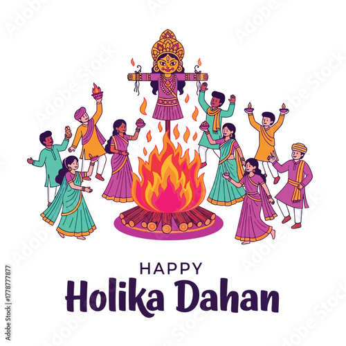 Joyful Holika Dahan Celebration with Bonfire and Festive People