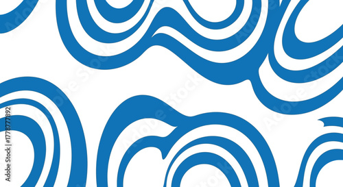 Blue curvy lines on a white background form a pattern repeating shapes and creating a dynamic visual effect