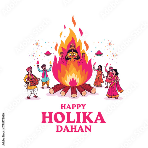 Joyful Holika Dahan Celebration with Bonfire and Festive People