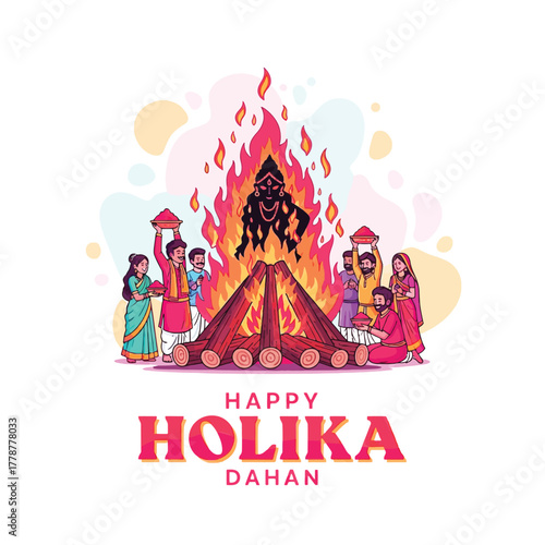 Joyful Holika Dahan Celebration with Bonfire and Festive People