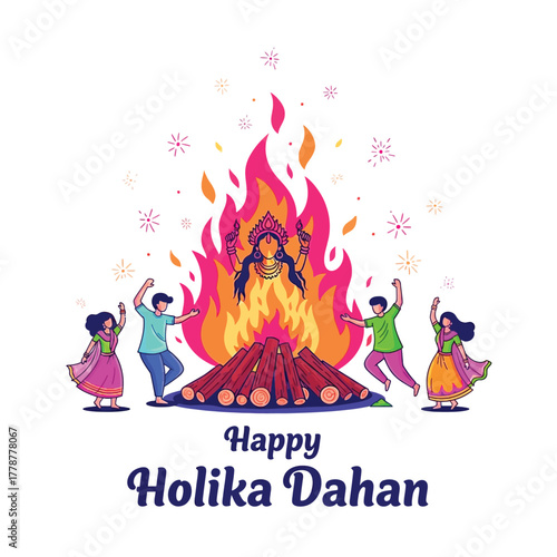 Joyful Holika Dahan Celebration with Bonfire and Festive People