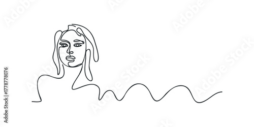 Minimalist single line drawing of a woman's face and shoulders
