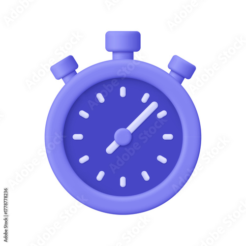 Purple stopwatch. Timekeeping , measurement of time, countdown, time management and deadline concept. 3d vector icon. Cartoon minimal style.