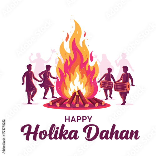 Joyful Holika Dahan Celebration with Bonfire and Festive People
