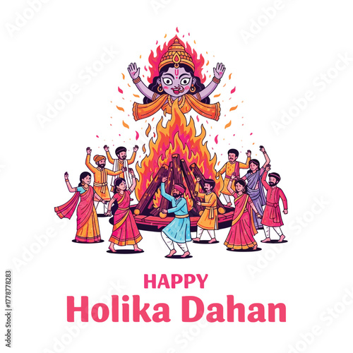 Joyful Holika Dahan Celebration with Bonfire and Festive People