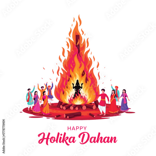 Joyful Holika Dahan Celebration with Bonfire and Festive People