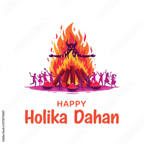 Joyful Holika Dahan Celebration with Bonfire and Festive People