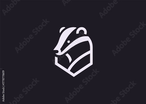 A minimalist badger logo in elegant line art, symbolizing determination and courage, designed with clean flowing strokes in a balanced geometric vector style