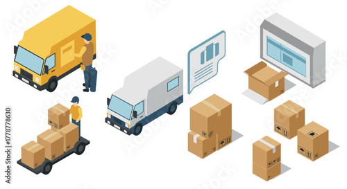 Isometric logistics and delivery with trucks and packages