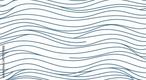Blue wavelike lines create an abstract pattern on a white background forming a simple yet dynamic visual texture