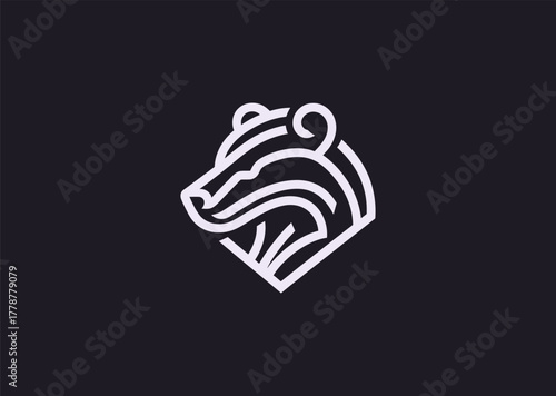 A minimalist badger logo in elegant line art, symbolizing determination and courage, designed with clean flowing strokes in a balanced geometric vector style