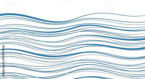 Blue wavy lines cascade horizontally across a white background