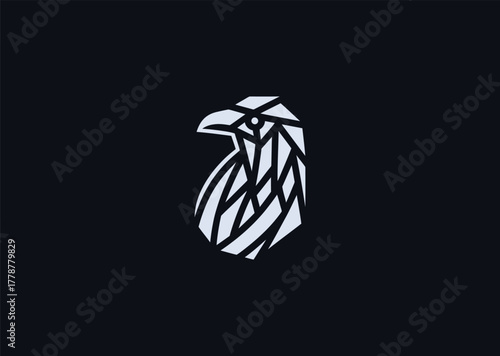 A stylized raven logo in fine line art, representing mystery, wisdom, and transformation, crafted with sleek contours for a creative modern vector illustration