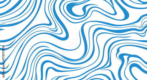 Blue wavy lines on white creating a marbled pattern