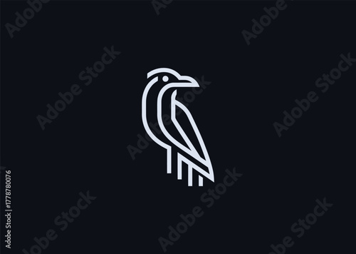 A stylized raven logo in fine line art, representing mystery, wisdom, and transformation, crafted with sleek contours for a creative modern vector illustration