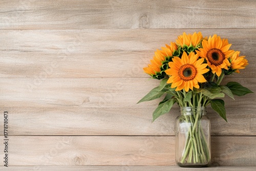 Wallpaper Mural Bouquet of sunflowers in vase on wooden background Torontodigital.ca