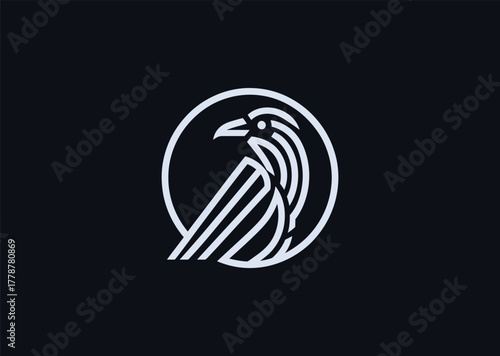 A stylized raven logo in fine line art, representing mystery, wisdom, and transformation, crafted with sleek contours for a creative modern vector illustration