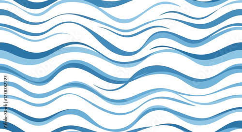Wavy blue  light blue stripes on a white background in a repeating pattern