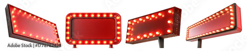 Bright Vintage Neon Signs Display with Classic Red Color Scheme, Isolated on Transparent Background