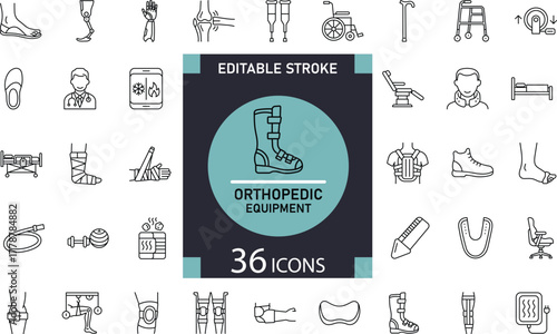 Minimal Orthopedic Equipment Line Icon Set 36 Outline Symbols for Medical, Bone, and Healthcare Design