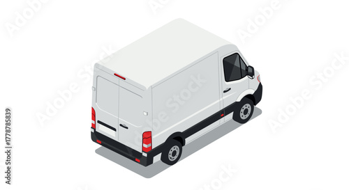 Isometric white delivery van on a minimalist background