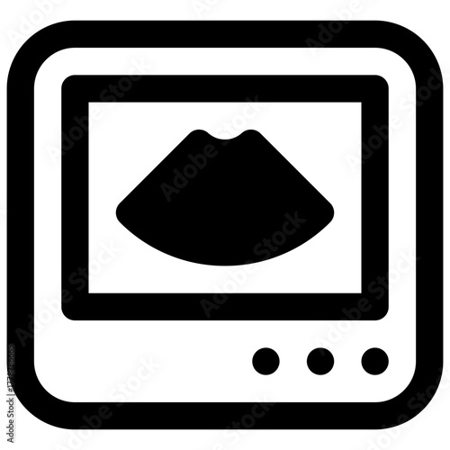Echography. Outlined stroke vector icon with black-filled details.