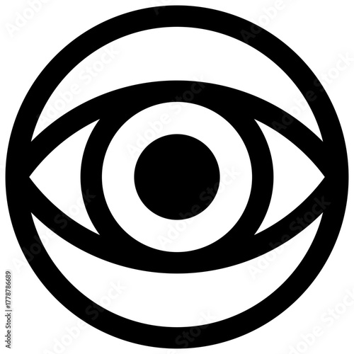 Eye. Outlined stroke vector icon with black-filled details.