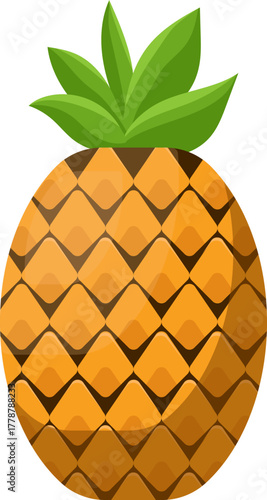 Fresh Yellow Pineapple with Green Crown Illustration, Tropical Fruit Vector Art on White Background
