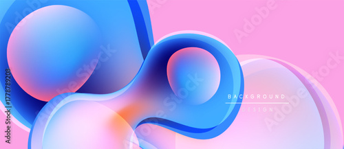 Abstract fluid shapes, blue hues blend with pink gradients. Modern design evokes movement, energy, visual appeal. Smooth curves create dynamic composition.