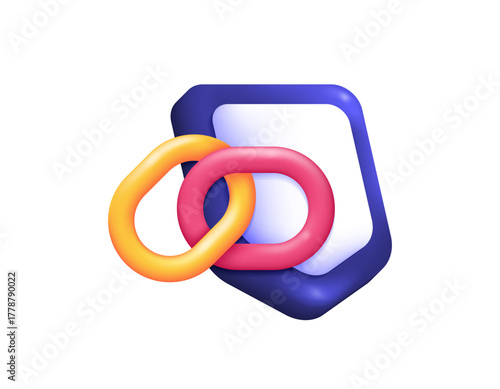 The concept of link protection and security. Defense and prevention from malicious links or phishing links. 3D style illustration of a shield and chain. Technology and security. White background