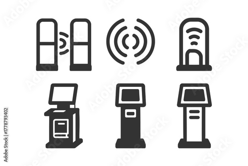 Set of icons for security sensors and information kiosks.
