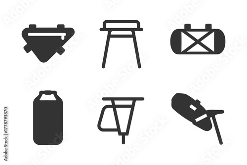 Collection of bicycle bag icons in minimalist black style.
