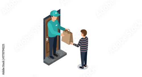 Isometric delivery service interaction at the doorstep