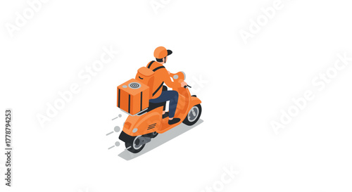 Delivery service scene with rider on scooter in urban setting