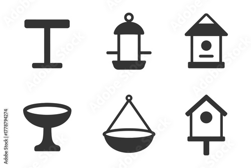 Collection of minimalistic bird feeder icons with various designs.