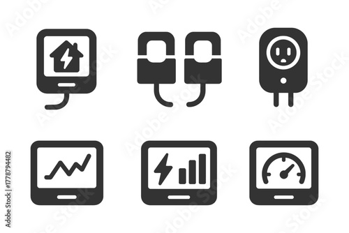 Smart home device icons: energy monitor, connected locks, power socket.